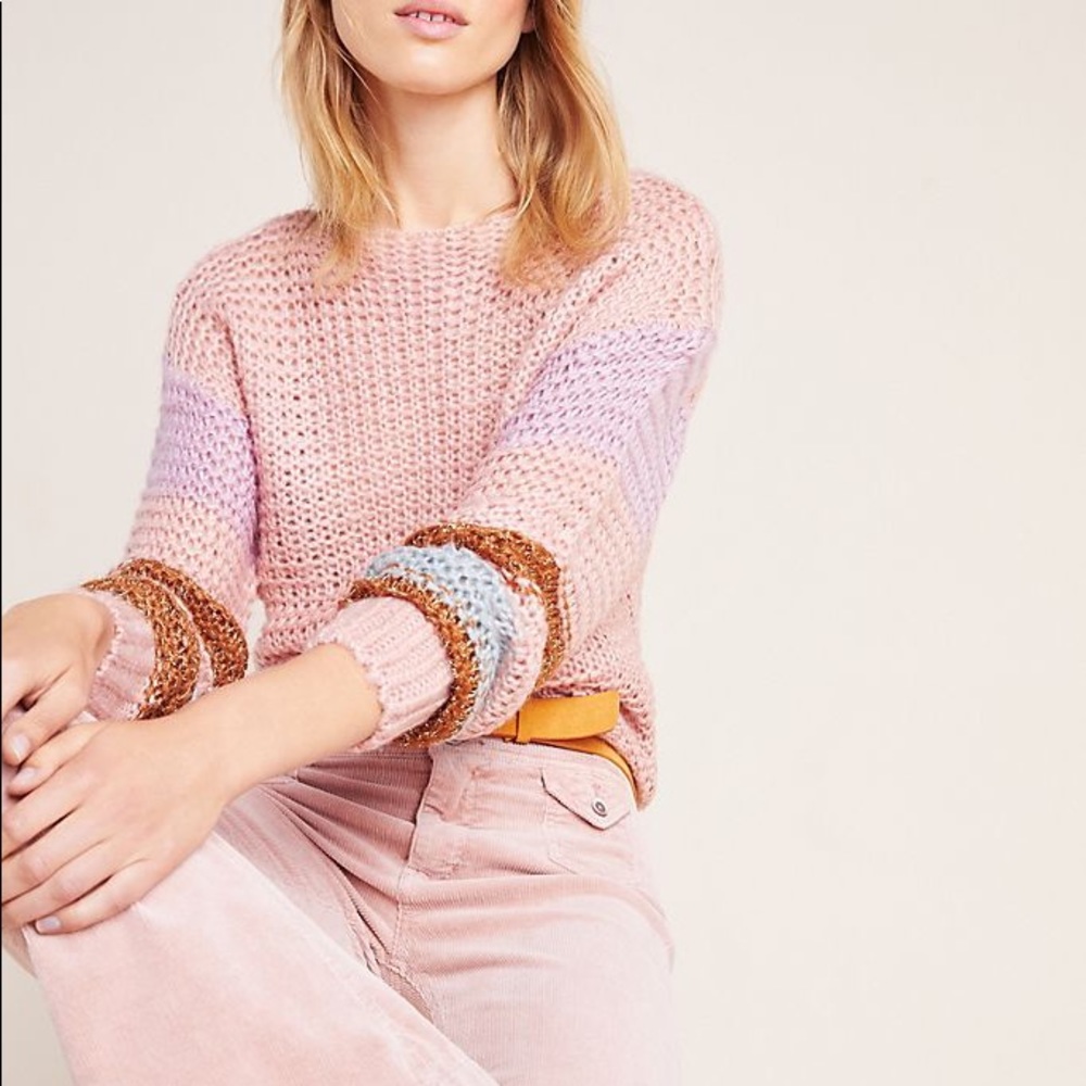 Anthropologie Heartloom Metallic Stripe Sweater - Picture 2 of 7